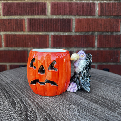 Vintage Ceramic Jack O' Lantern Mug w/ Vulture Handle