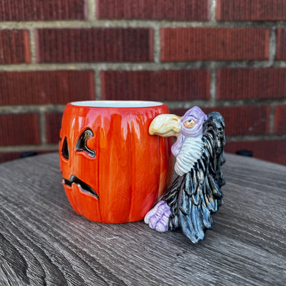 Vintage Ceramic Jack O' Lantern Mug w/ Vulture Handle