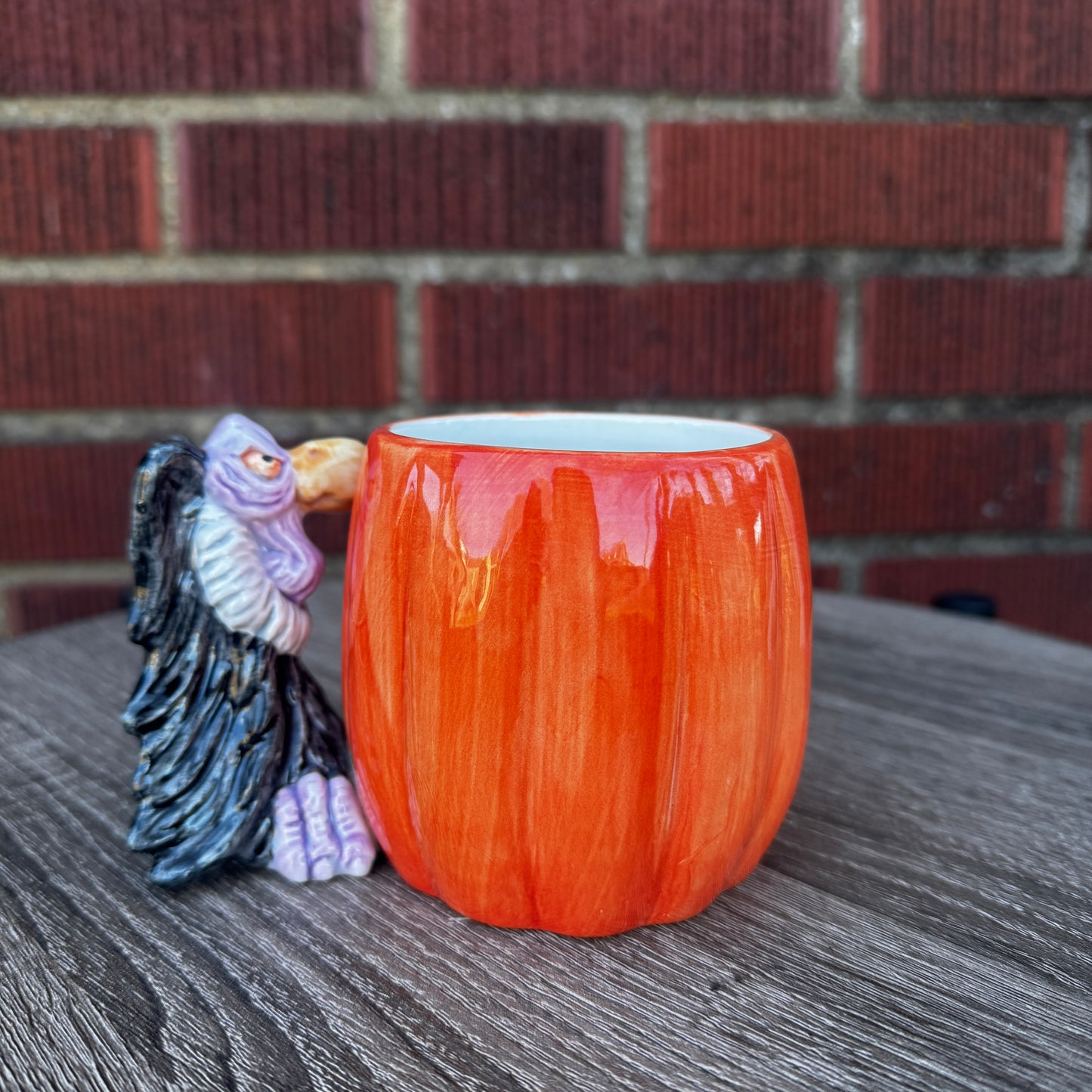 Vintage Ceramic Jack O' Lantern Mug w/ Vulture Handle