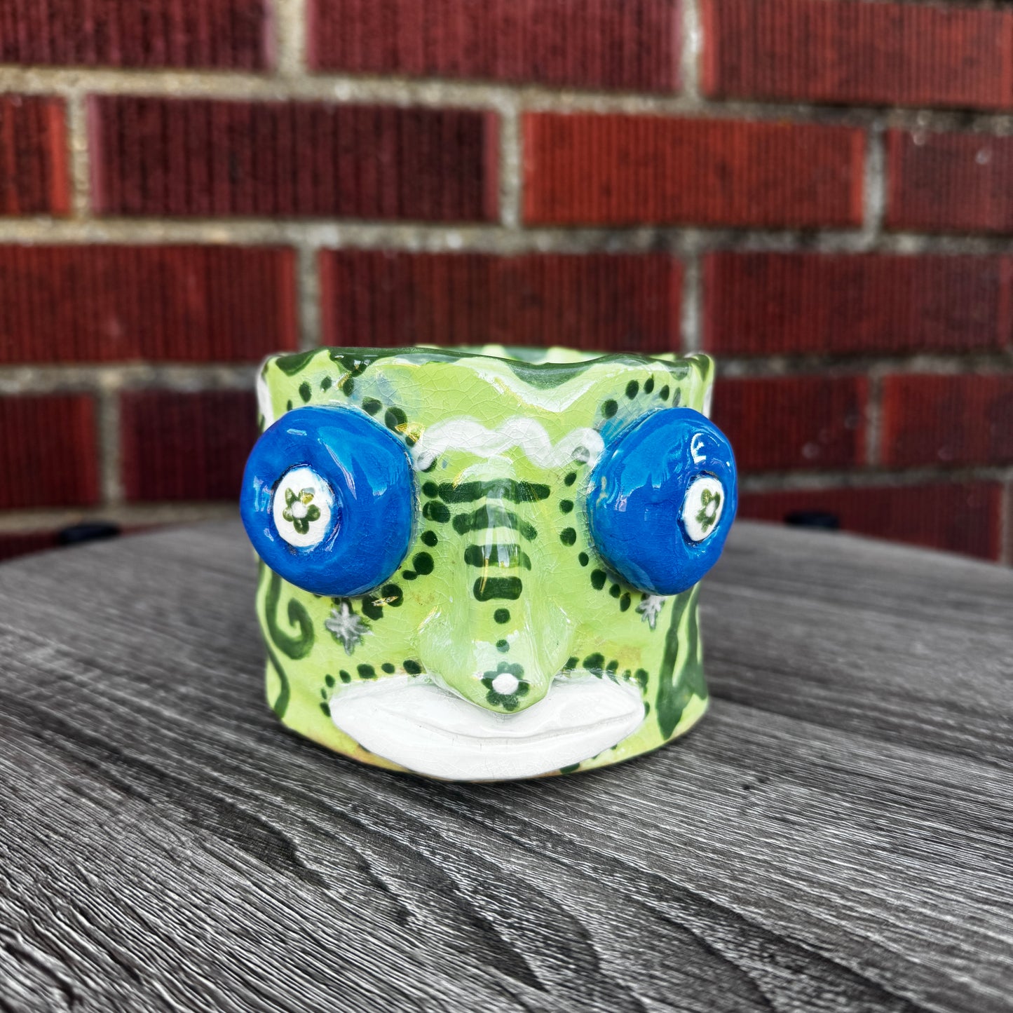 Handmade Green Face Ceramic Planter