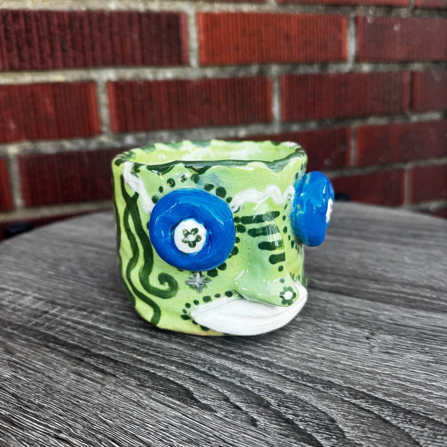 Handmade Green Face Ceramic Planter