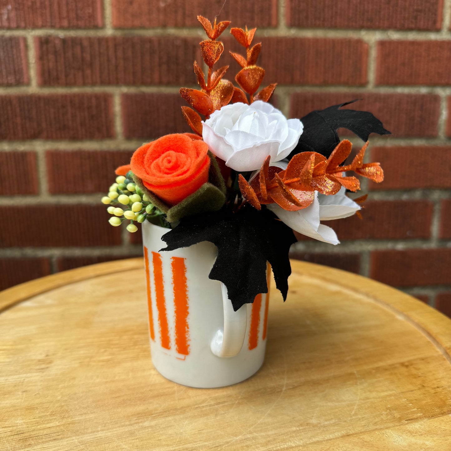 White & Orange Striped Mug