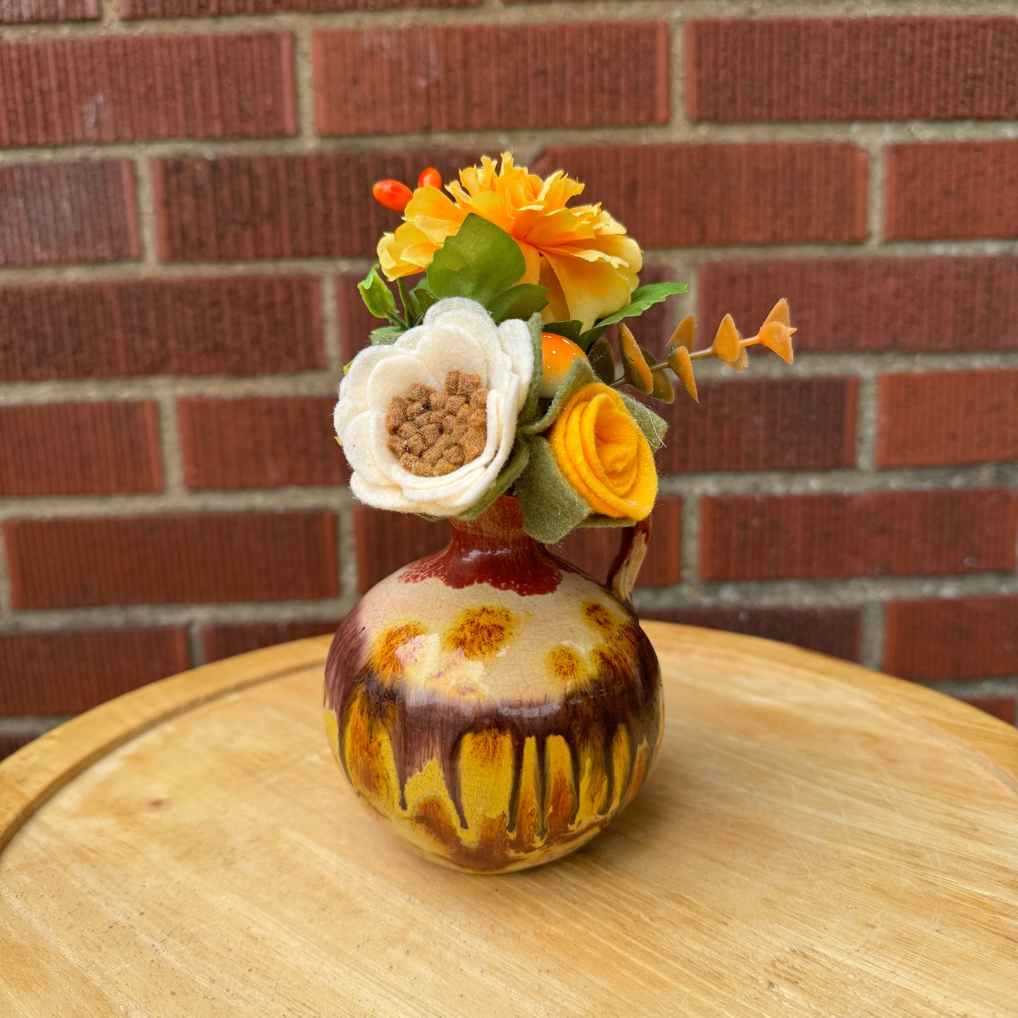 Tan/Brown Drip Glaze Pitcher Vase