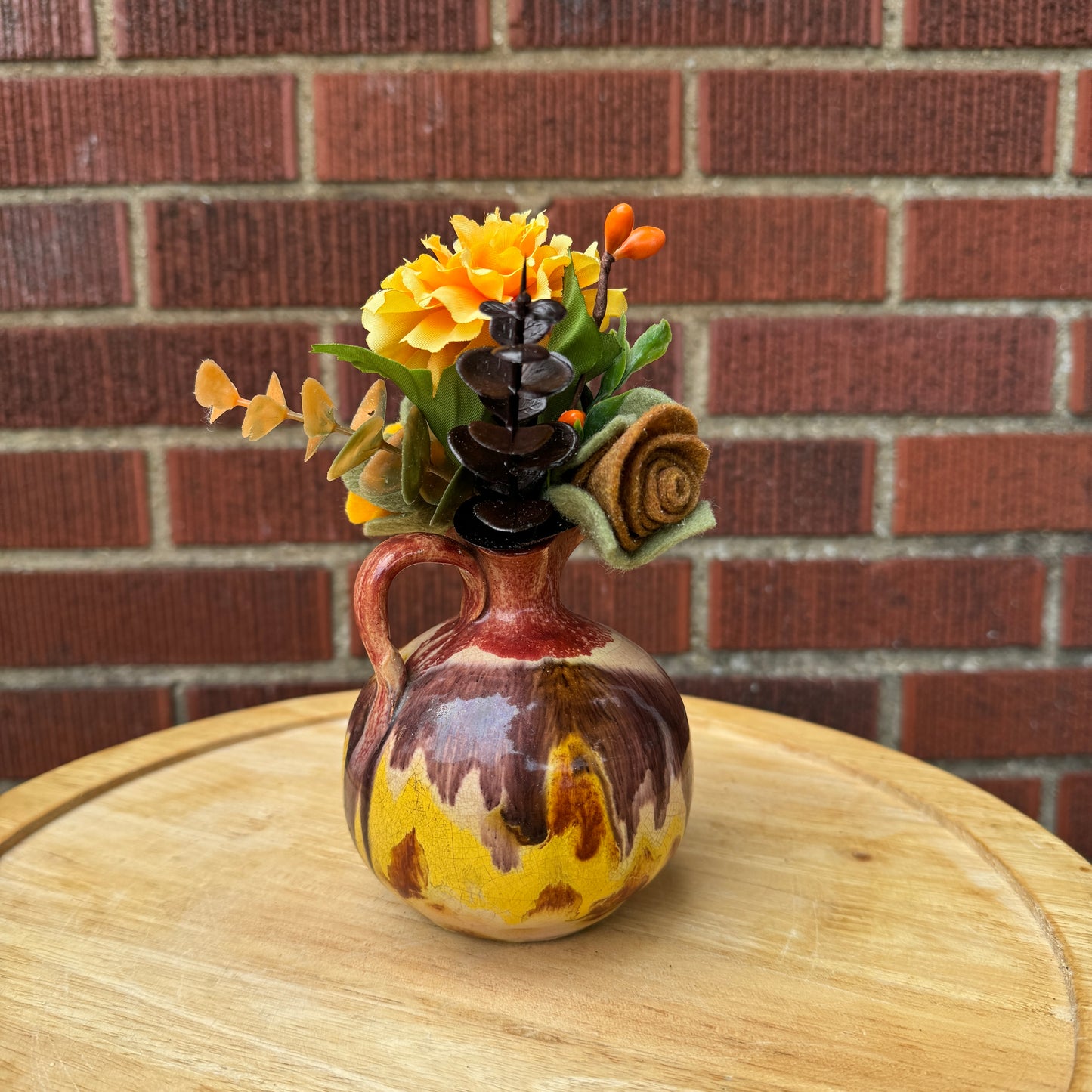 Tan/Brown Drip Glaze Pitcher Vase