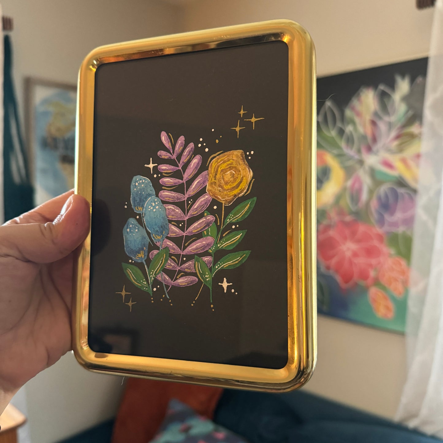 Rounded Gold Frame Floral Art