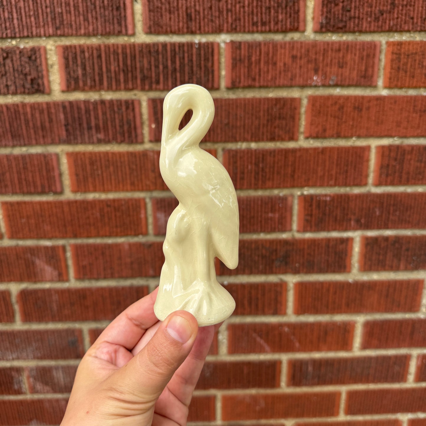 Vintage Yellow Pottery Crane/Heron/Stork Figurine