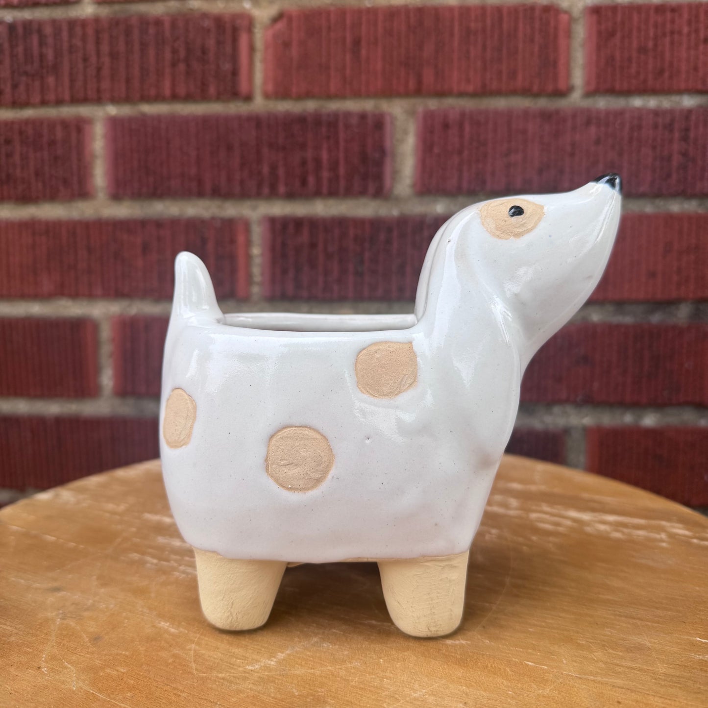 White & Brown Dog Planter