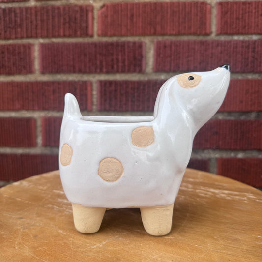 White & Brown Dog Planter