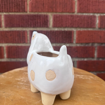 White & Brown Dog Planter
