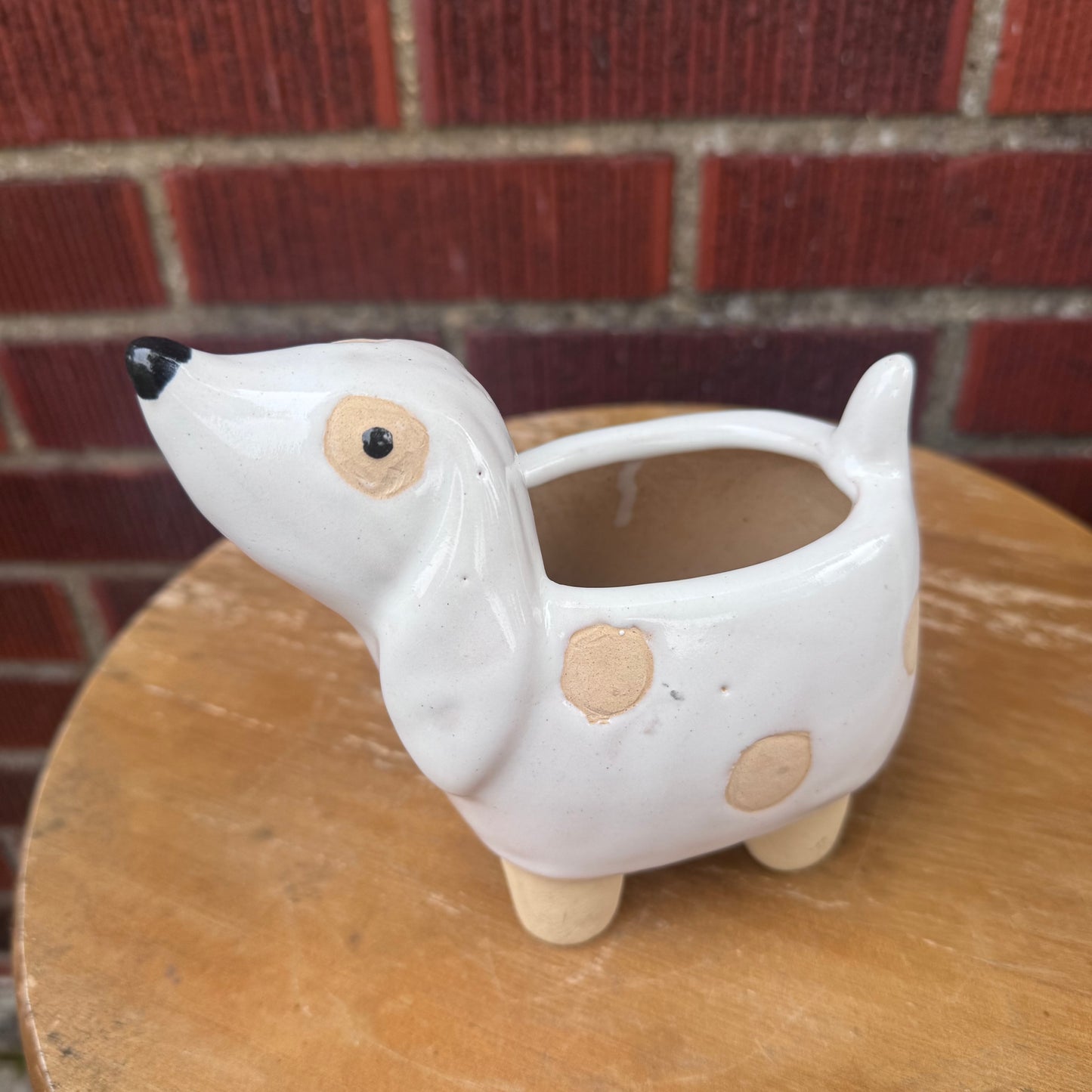 White & Brown Dog Planter
