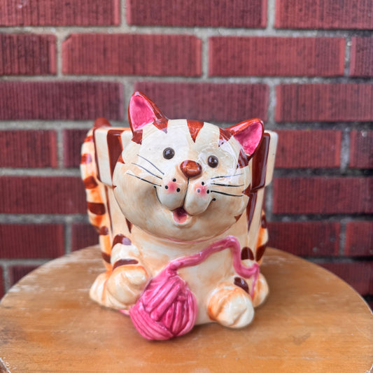 Vintage Ceramic Tabby Cat Planter