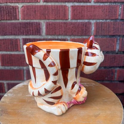 Vintage Ceramic Tabby Cat Planter