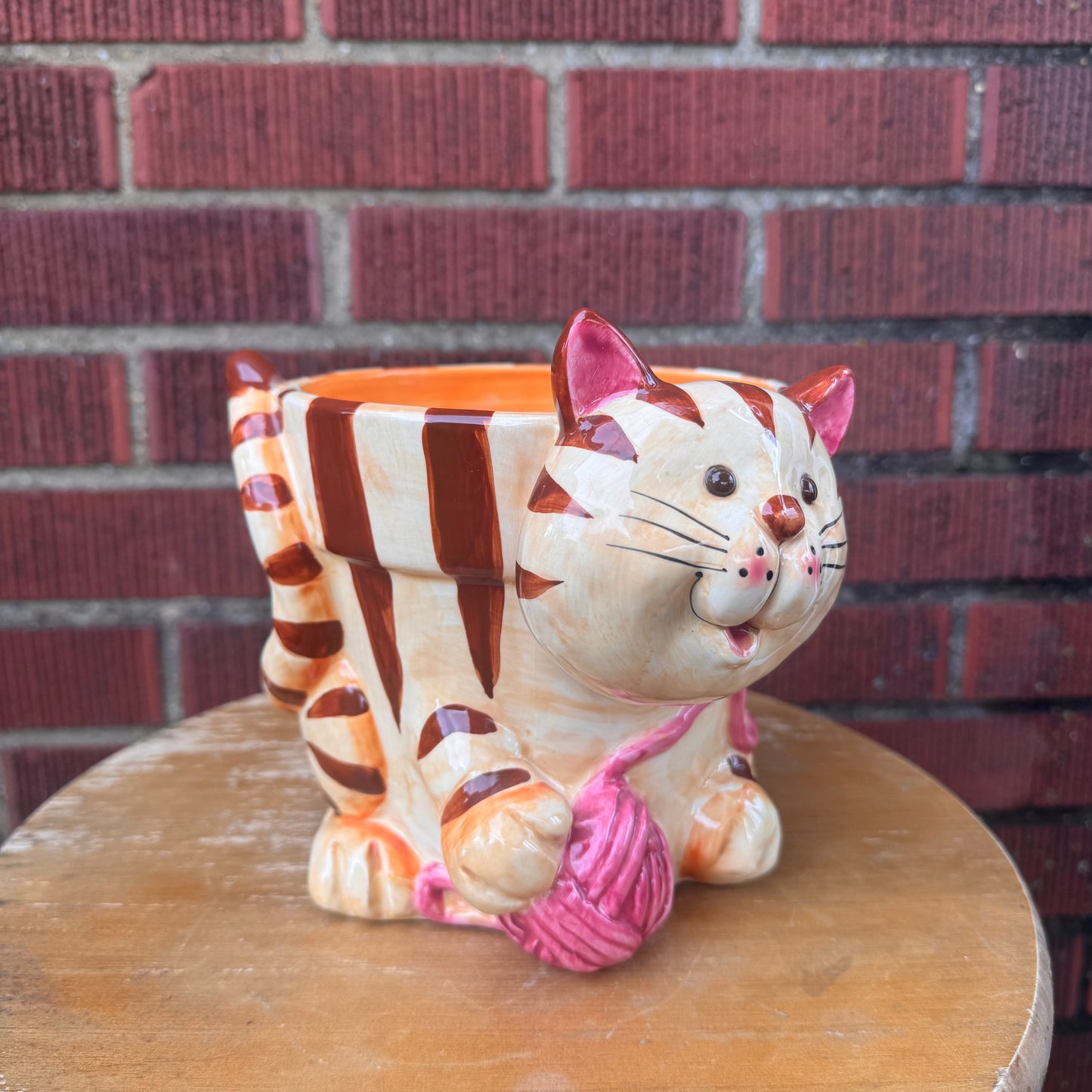 Vintage Ceramic Tabby Cat Planter