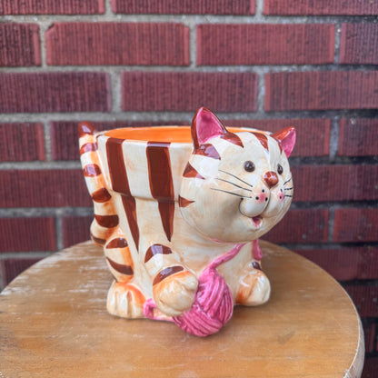 Vintage Ceramic Tabby Cat Planter