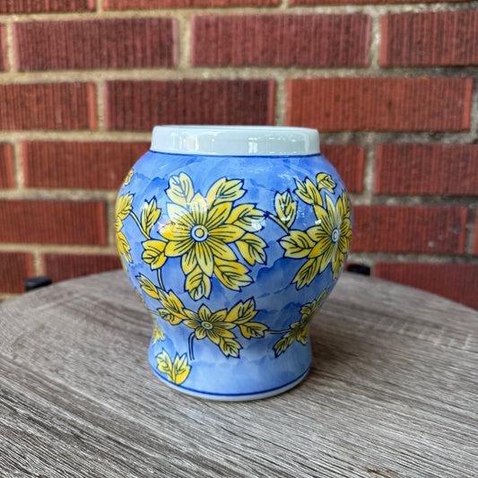 Blue & Yellow Floral Planter