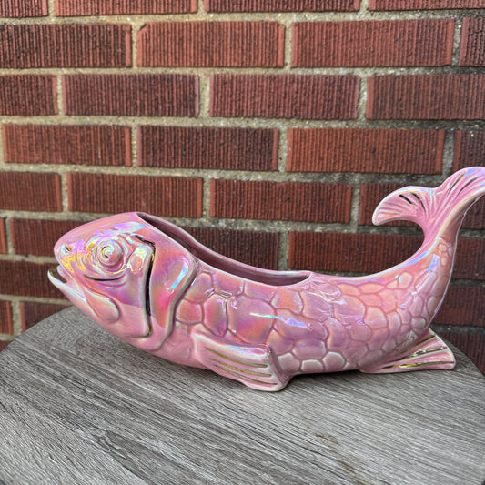 Vintage Ceramic Iridescent Pink & Gold Koi Fish Planter