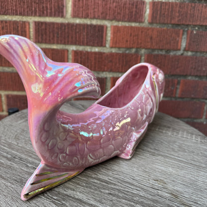 Vintage Ceramic Iridescent Pink & Gold Koi Fish Planter