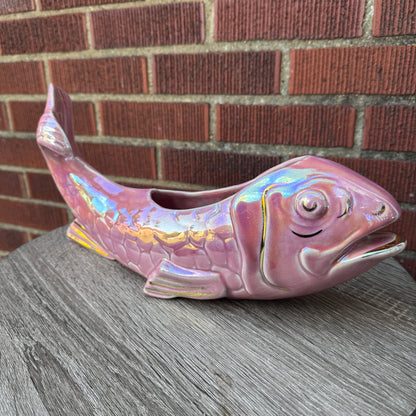 Vintage Ceramic Iridescent Pink & Gold Koi Fish Planter