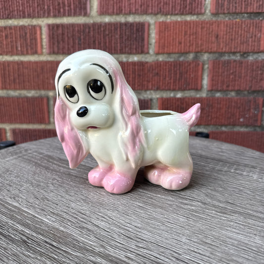 Vintage Pink Ceramic Puppy Dog Planter