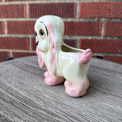 Vintage Pink Ceramic Puppy Dog Planter