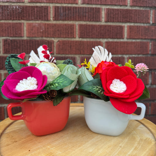 Milk Glass Mug Bouquets (2 Available)