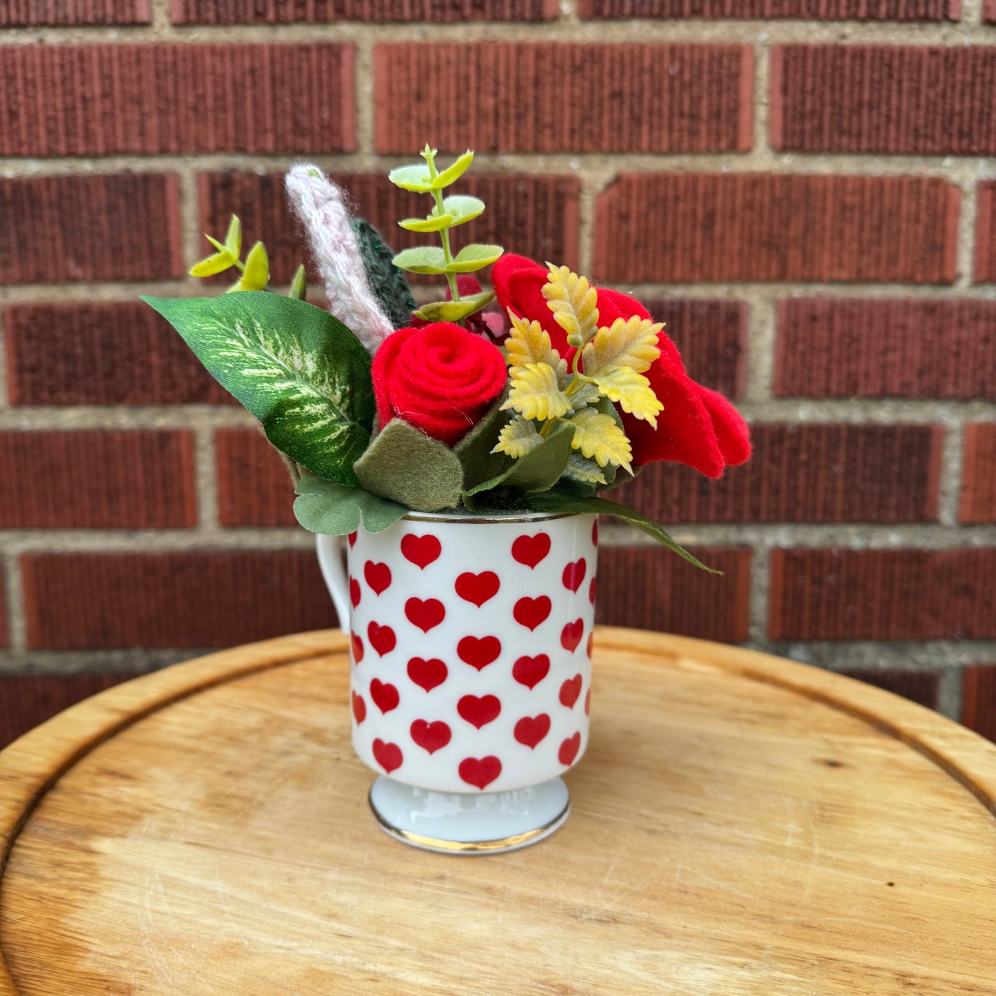 Vintage Pedestal Red Heart Bouquets (2 Available)