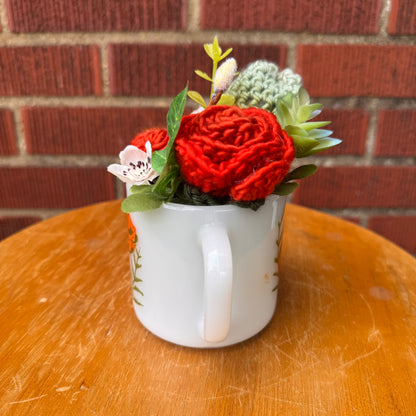 Vintage Federal Milk Glass Poppies Mug Bouquet