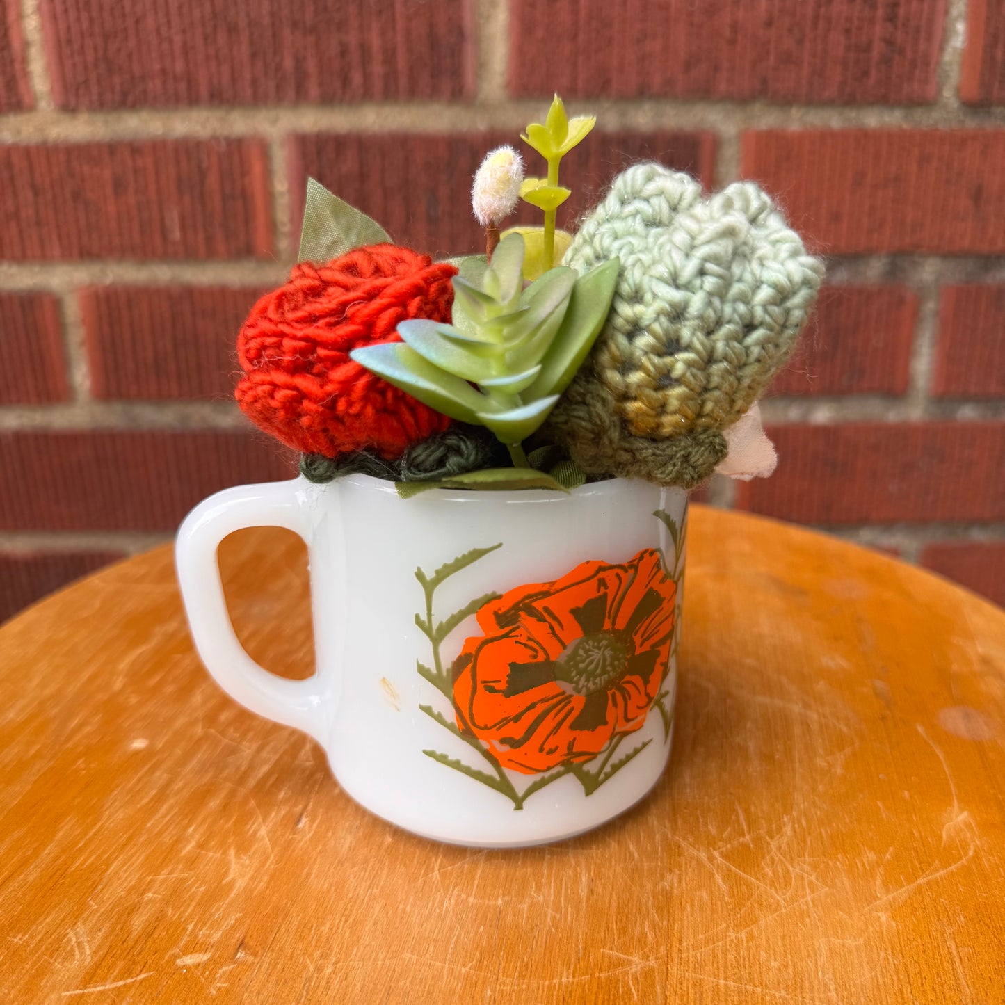 Vintage Federal Milk Glass Poppies Mug Bouquet