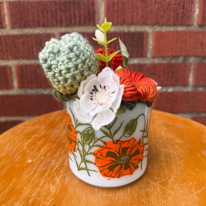 Vintage Federal Milk Glass Poppies Mug Bouquet