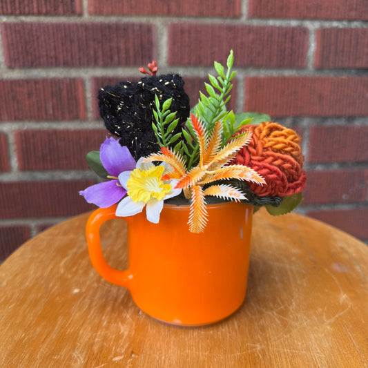 Federal Milk Glass Orange Mug Bouquet