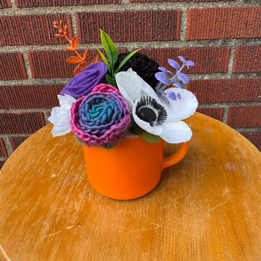 Federal Milk Glass Orange Mug Bouquet (Purple)