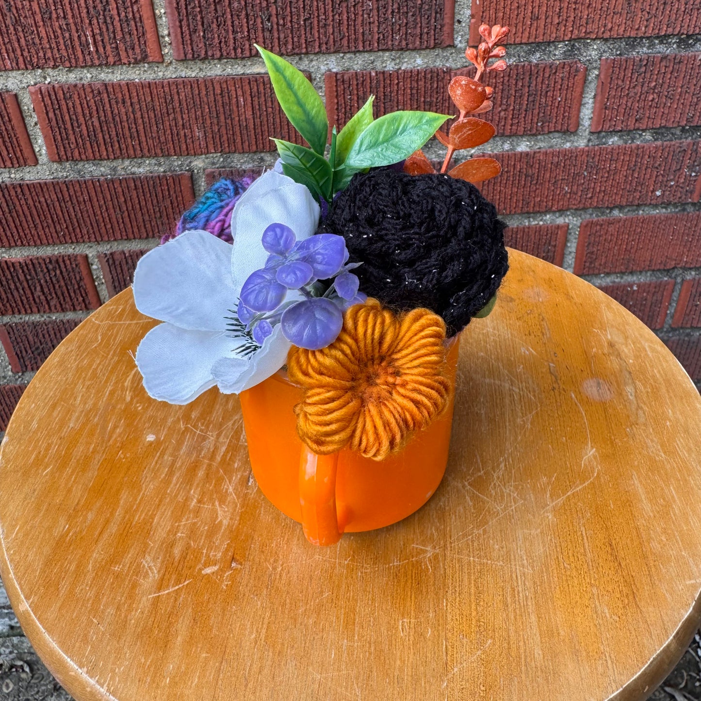 Federal Milk Glass Orange Mug Bouquet (Purple)