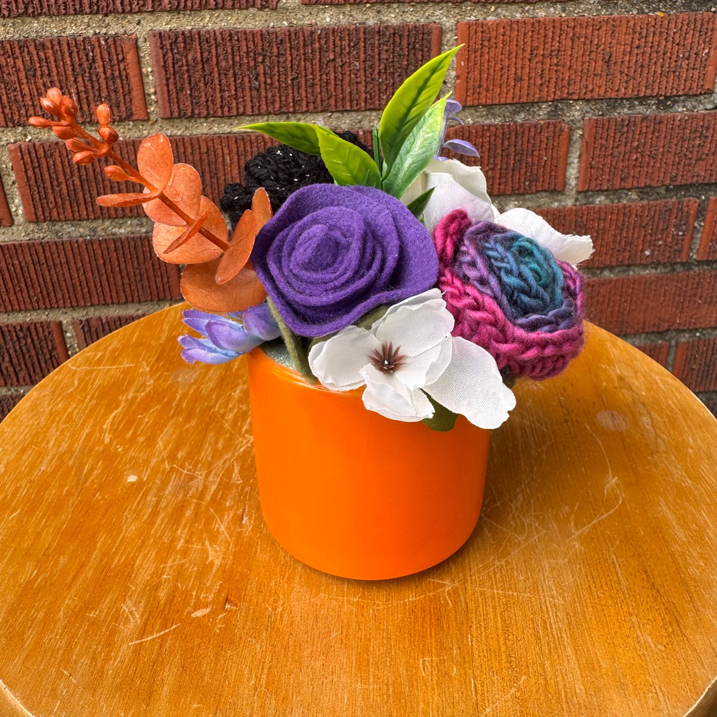 Federal Milk Glass Orange Mug Bouquet (Purple)