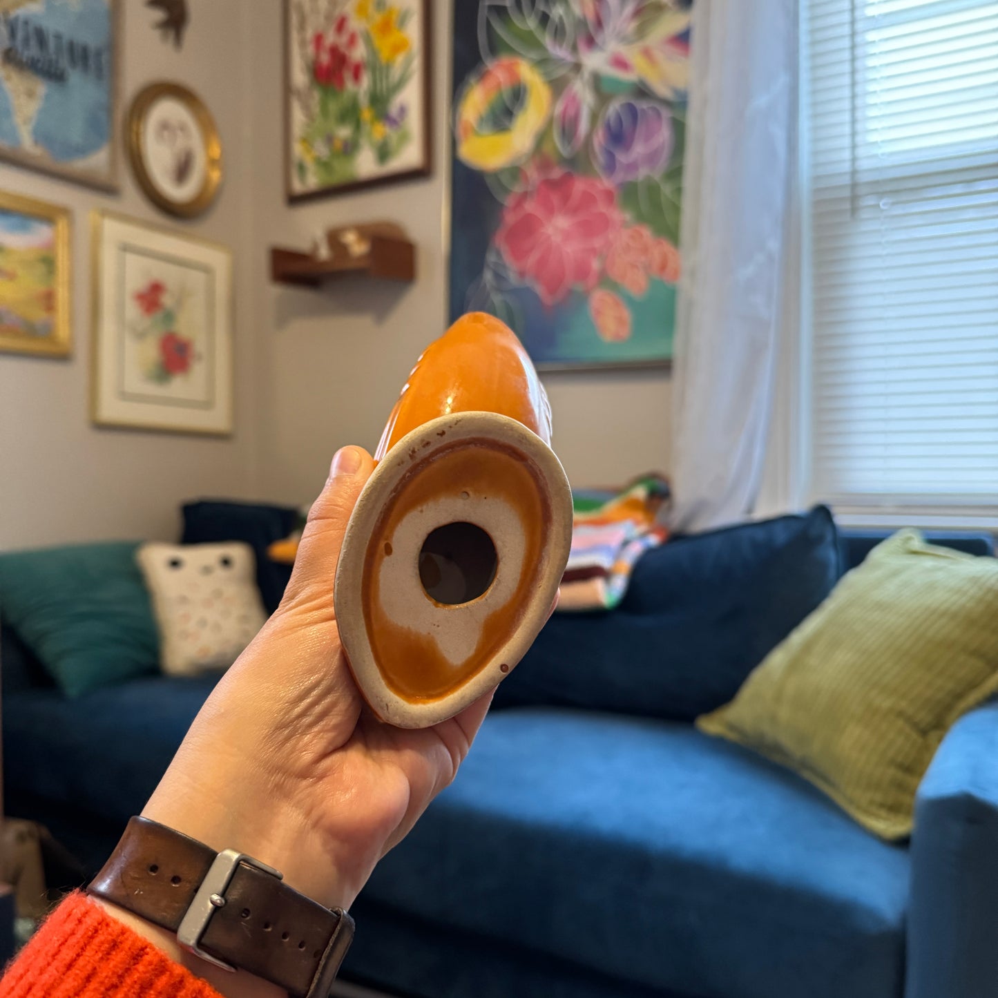 Ceramic Orange Bird Figurine