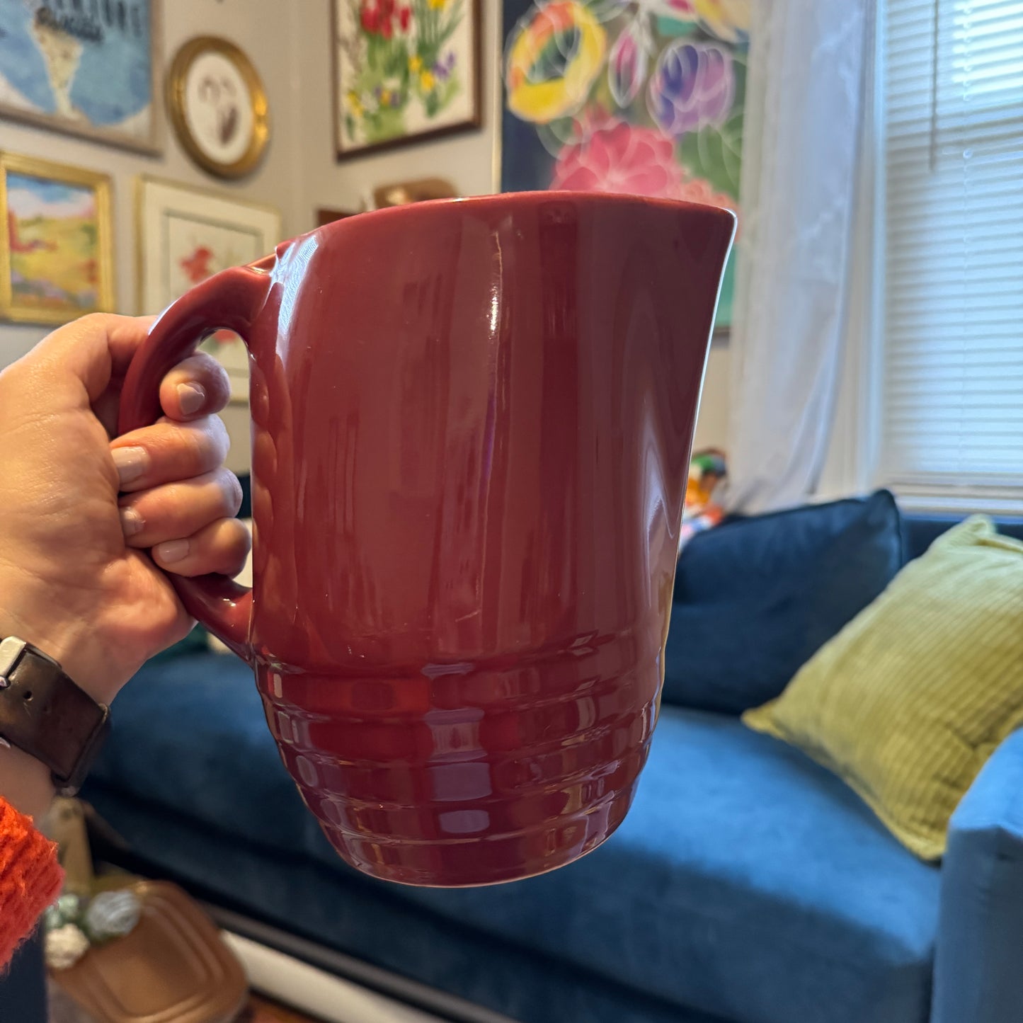 Burgundy Red Ceramic Pitcher