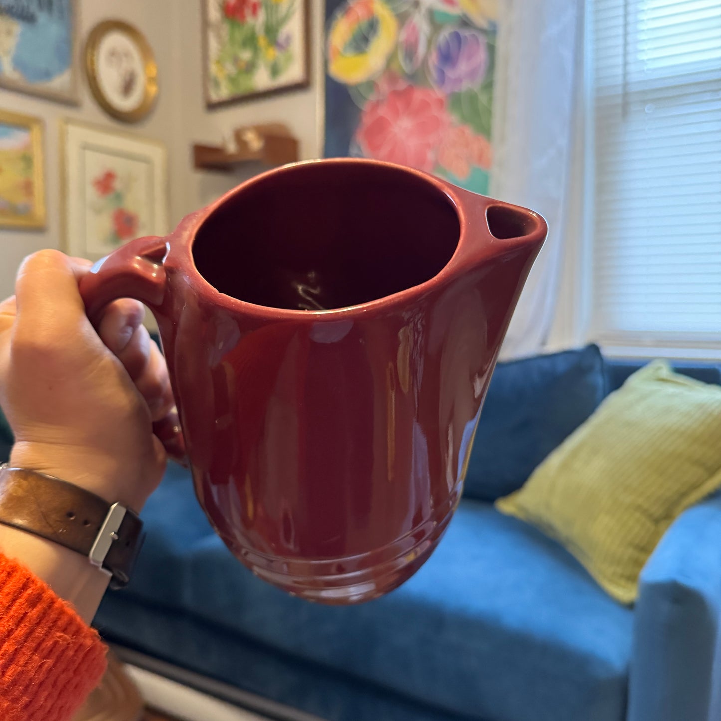 Burgundy Red Ceramic Pitcher