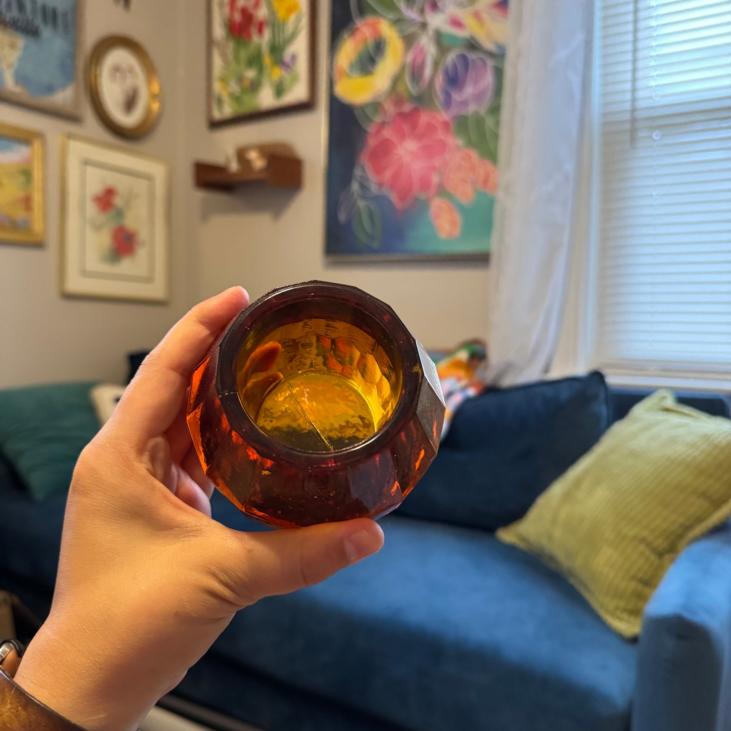 Amber Glass Votive Holders (2)