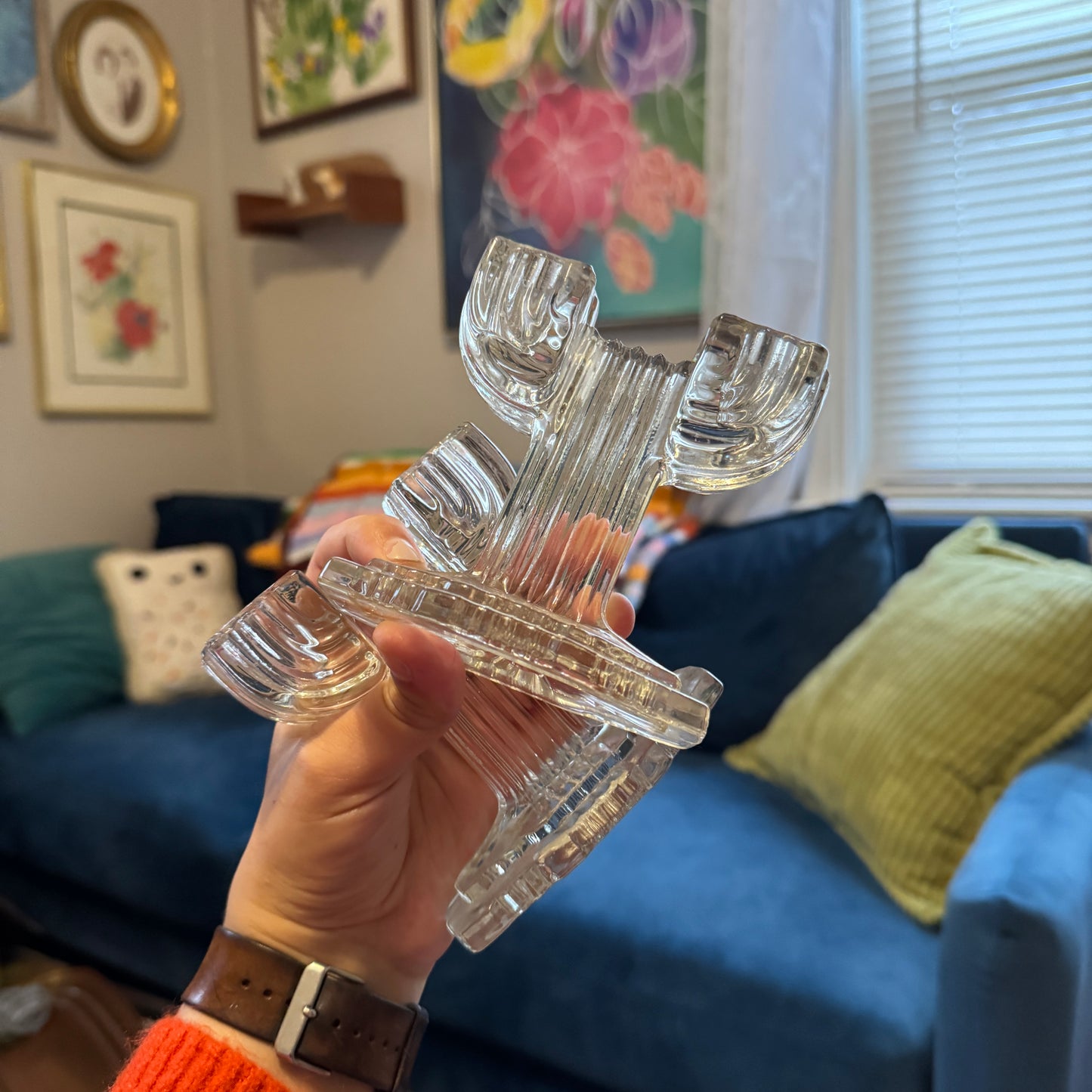 Clear Glass Cactus Candlestick Holders