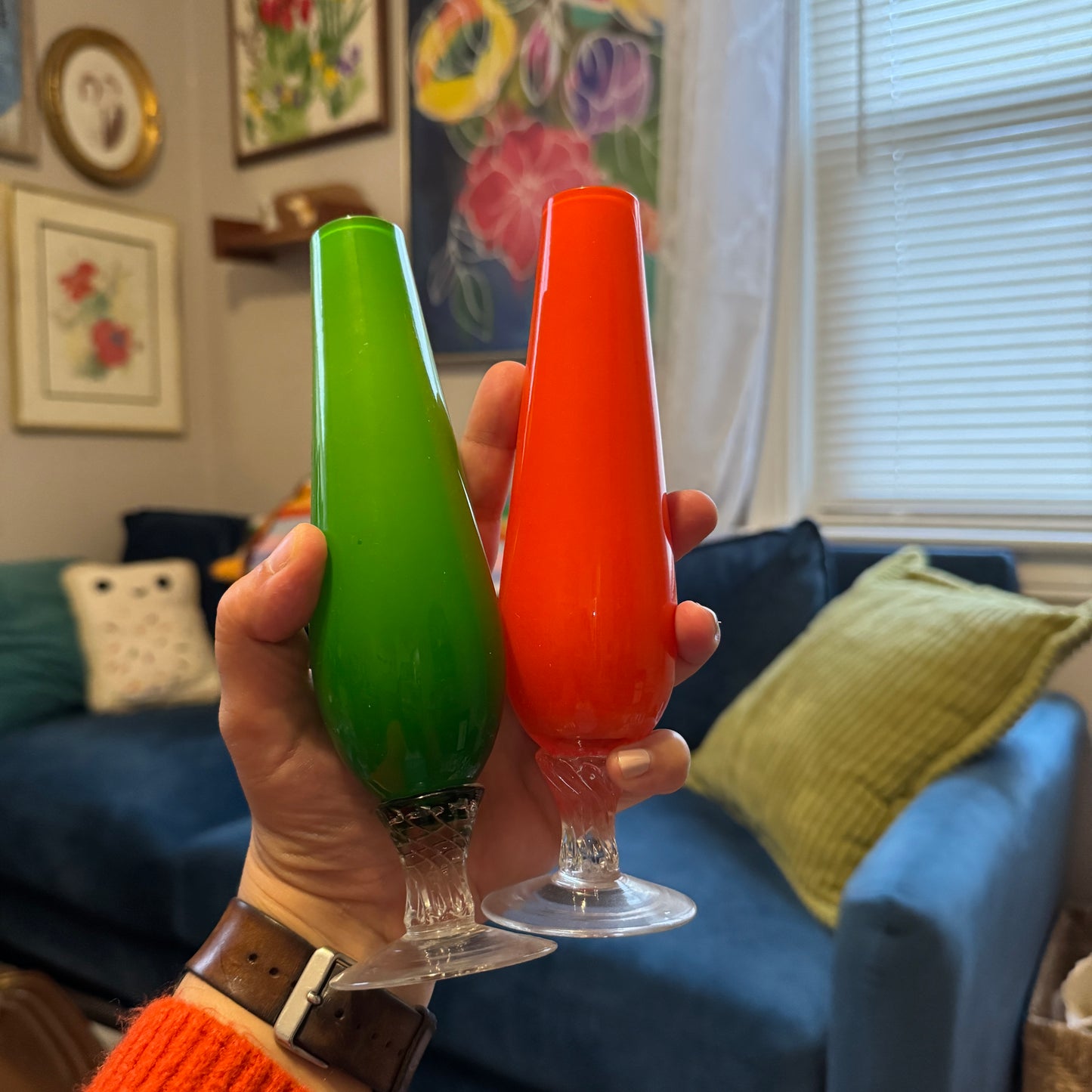 Cased Glass Bud Vases (2)