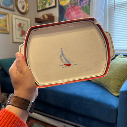 Vintage Sailboat Sugar, Creamer & Plate Set