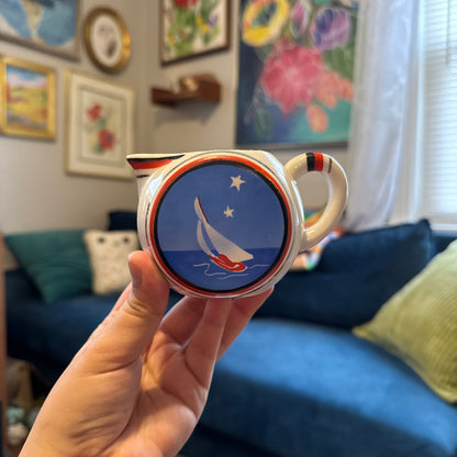 Vintage Sailboat Sugar, Creamer & Plate Set