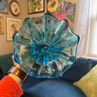 Vintage Blue Glass Pedestal Bowl