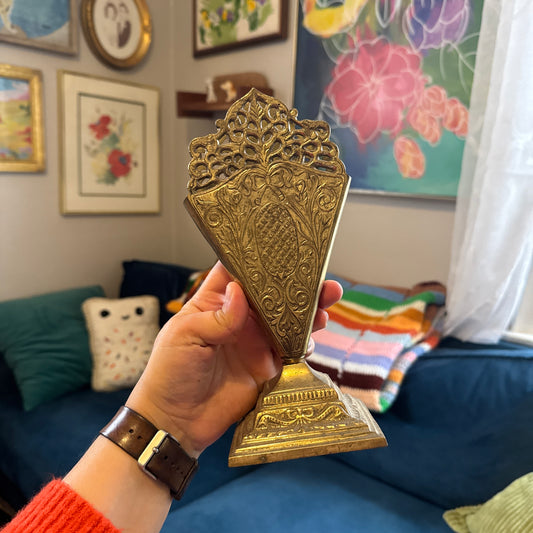 Vintage Brass/Silvertone Fan Vase
