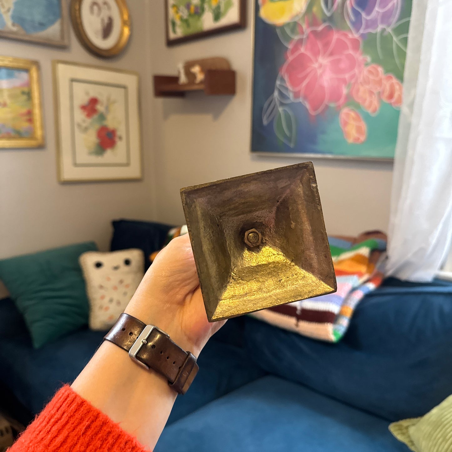 Vintage Brass/Silvertone Fan Vase