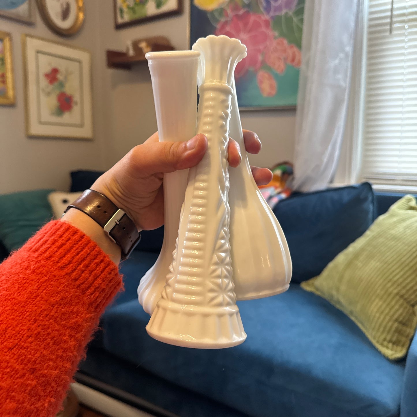 Set of 3 Milk Glass Bud Vases