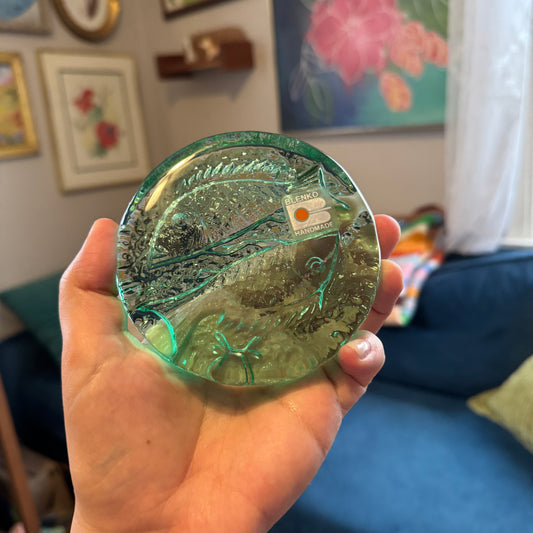 Round Blenko Glass Pisces Paperweight