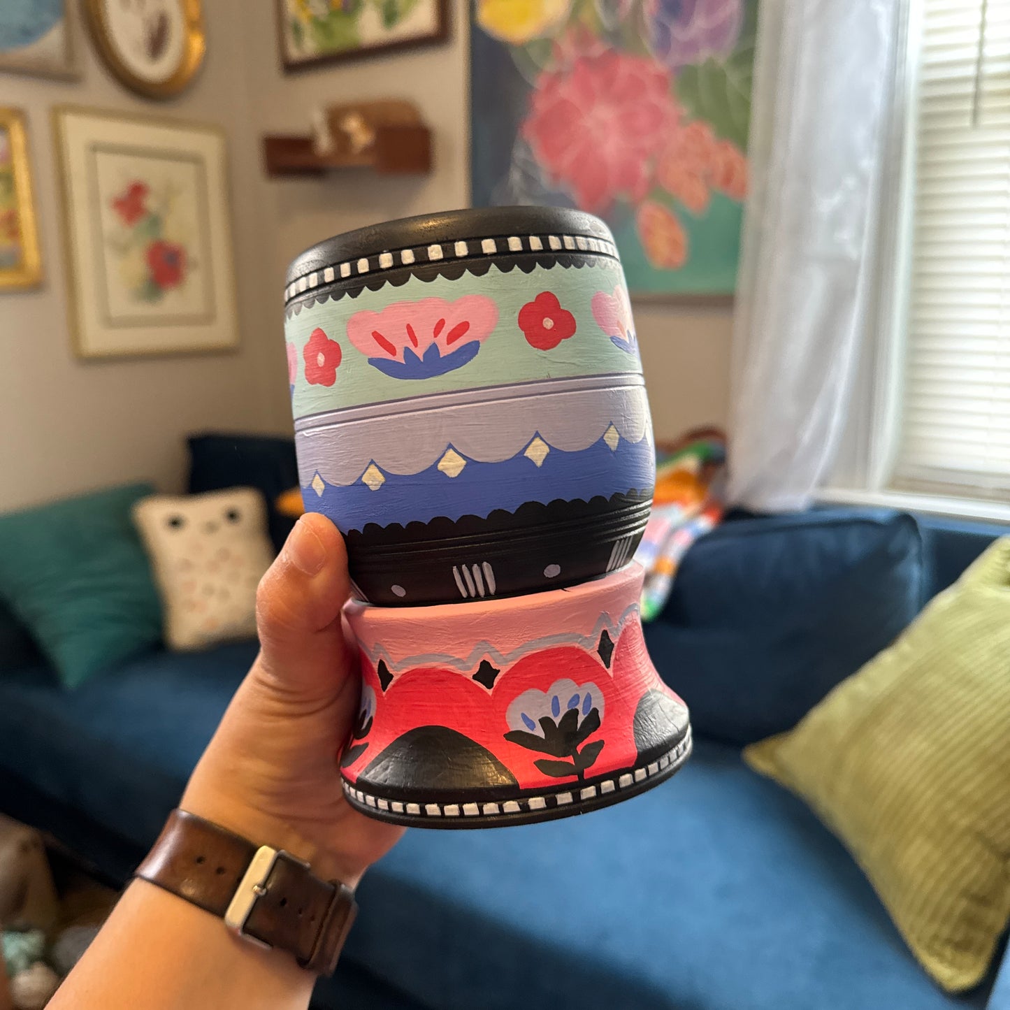 Hand-Painted Wood Vase