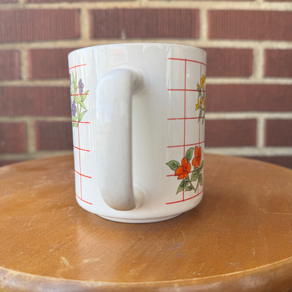 Vintage Floral Motif Coffee Mug (Red GridLines)