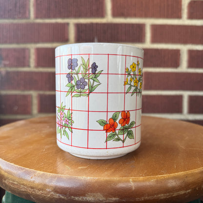 Vintage Floral Motif Coffee Mug (Red GridLines)