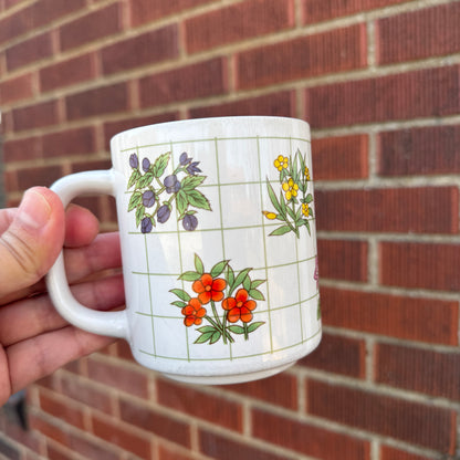 Vintage Floral Motif Coffee Mug (Green GridLines)